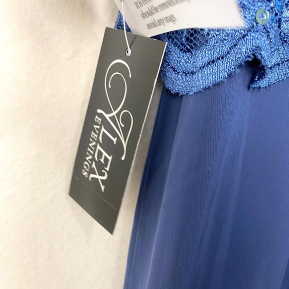 Alex Evenings Mock Two-Piece Sequin Chiffon Gown Lace Dress Wedgewood 12 - Picture 11 of 11